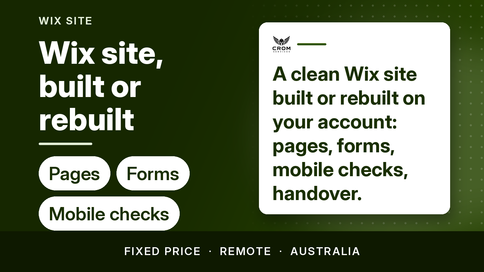 Wix site rebuild pack thumbnail: a clean local business homepage with a free quote button
